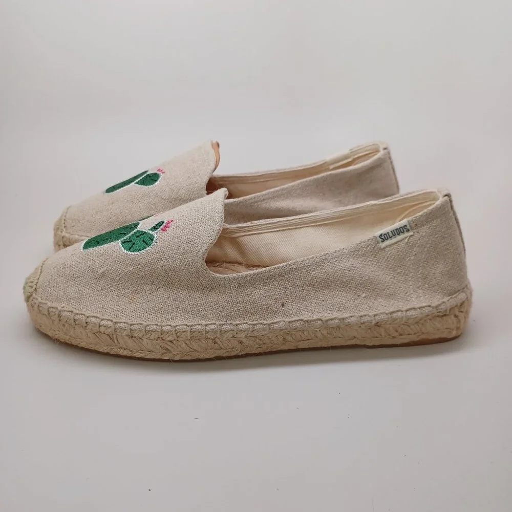 Soludos Espadrilles Cactus Embroidered Canvas Cap-Toe Slip on Flats Size 9.5 NEW